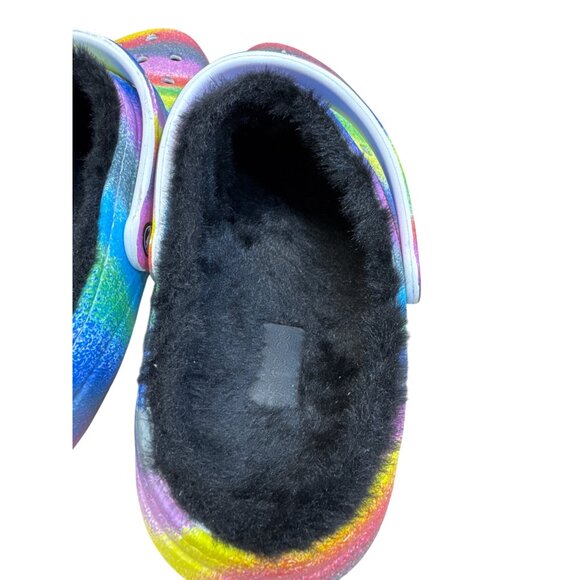 Crocs Rainbow Tie-Dye Fur Lined Clogs slip on shoes size 12 SKU8127 - Picture 8 of 9